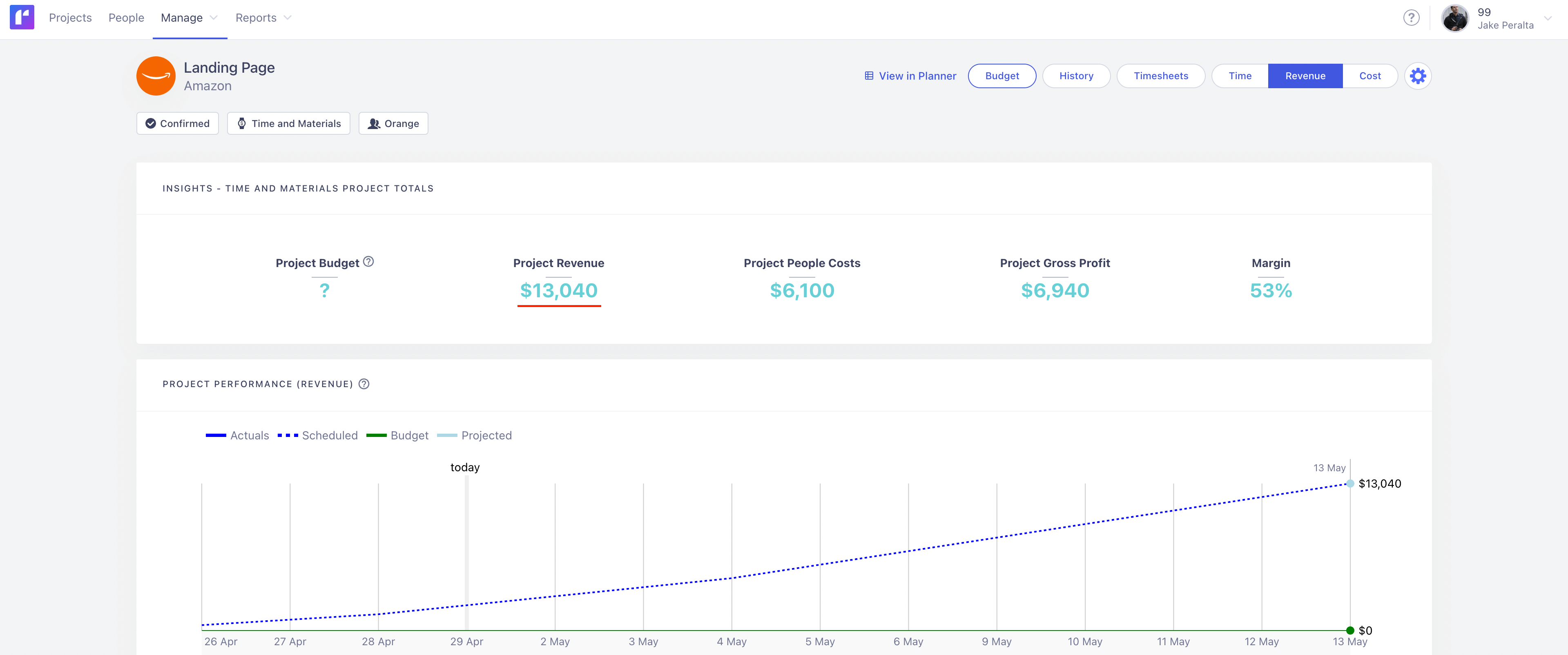project revenue in a project budget